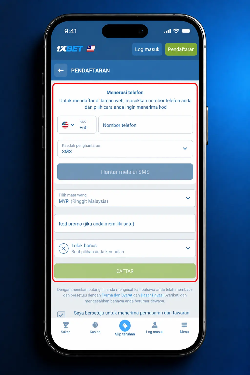 Step-by-step guide to activating and using a 1xBet bonus in Malaysia via registration, deposit, and promo code entry.