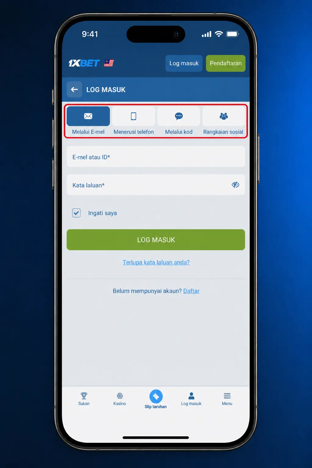 1xBet login steps for Malaysia players: click Log In, enter phone/email, input password, and verify with SMS or email code if needed.