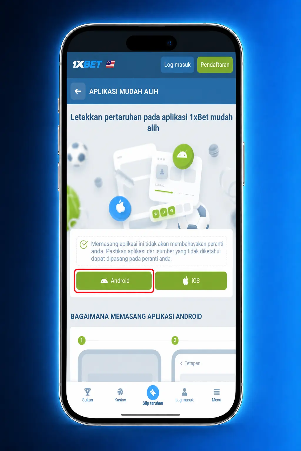 Step-by-step guide showing how to download and install the 1xBet APK on an Android device