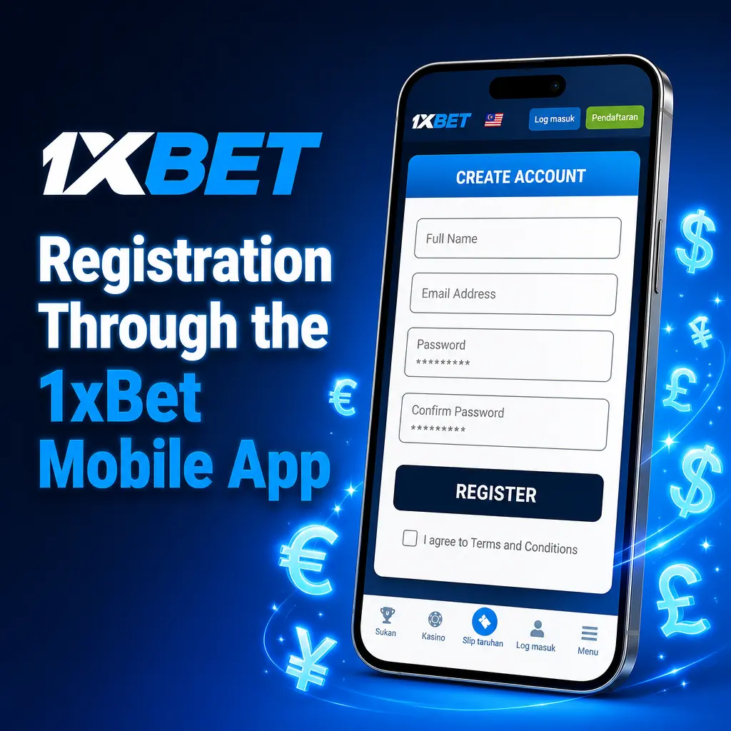 Step-by-step guide to registering a 1xBet account via the mobile app on Android or iOS devices.