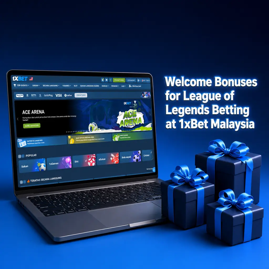 1xBet Malaysia welcome bonuses for League of Legends betting: 100% sports bonus up to 588 MYR and casino bonus up to 7700 MYR with free spins.